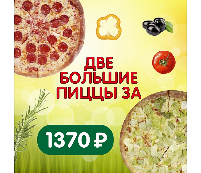 Две большие пиццы на ваш выбор!