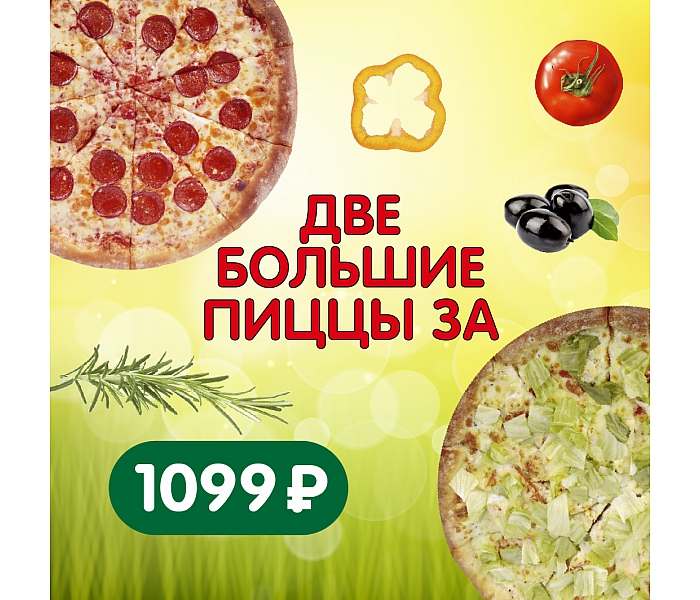 Две большие пиццы на ваш выбор!