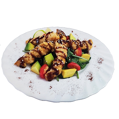 Салат с креветками темпура