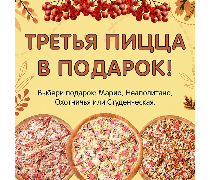 Третья пицца в подарок!