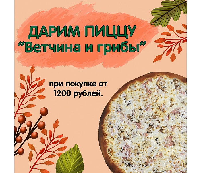 Пицца Ветчина и грибы в подарок!